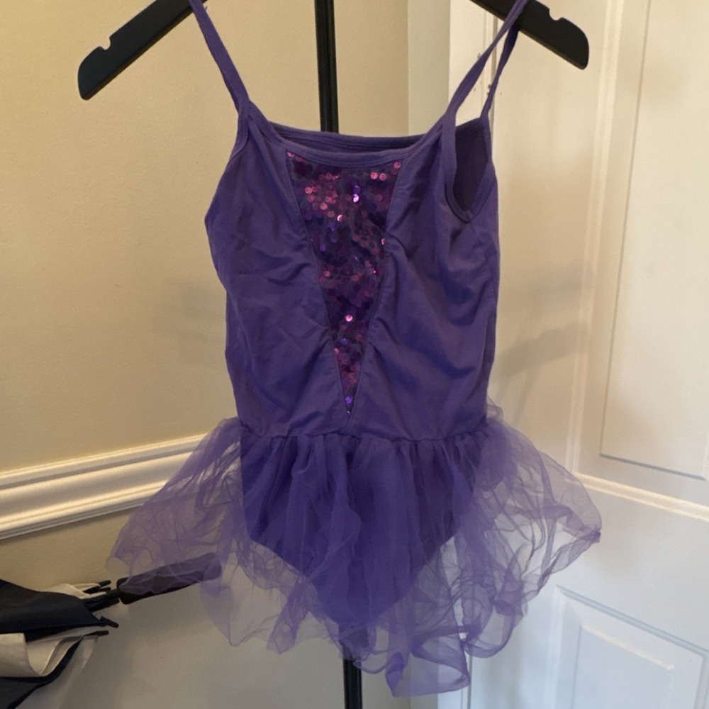 Danskin Now Girls Purple Sleeveless Sequin Front Dance Tutu Dress 64759 L 10-12